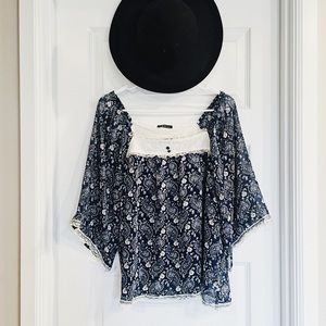 C.D.S Basic Flowy Paisley Print Peasant Blouse